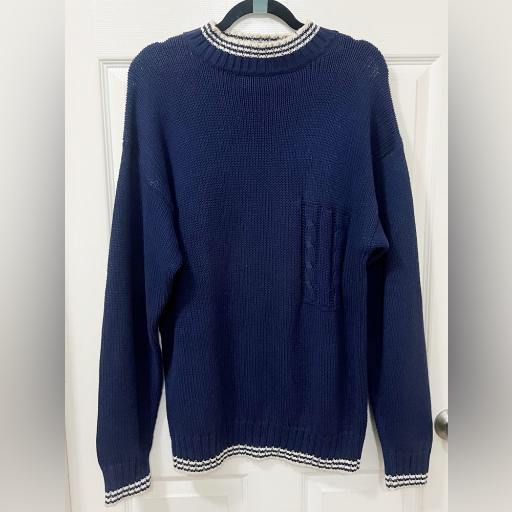 Vintage Robert Stock Men's Crew Neck Long Sleeve Sweater Size Medium 100% Cotton